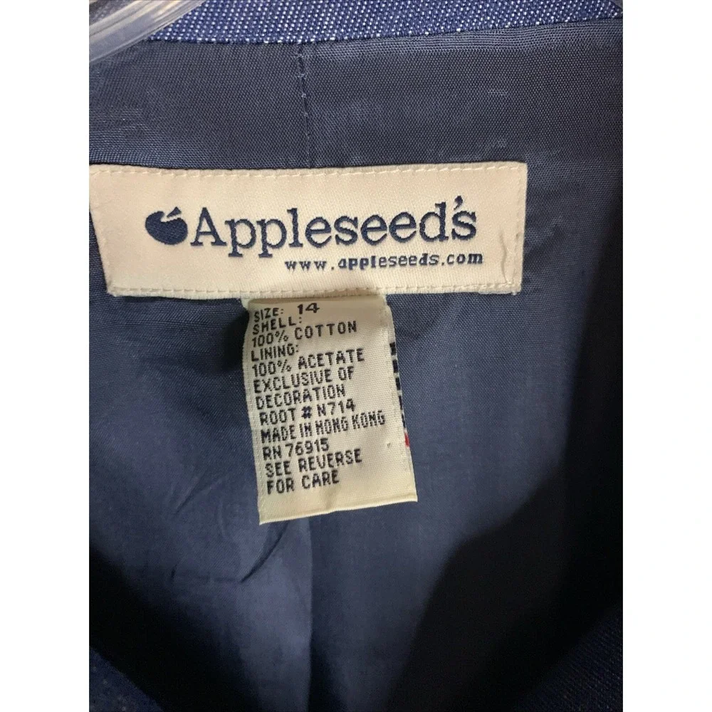 Appleseed's Button Front Navy Blue Blazer Jacket W/Pockets Size 14 Woman's Cotto